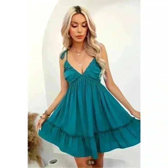 NEW CUPSHE Amaya Ruched Tie Strap Mini Dress SIZE XL - Picture 3 of 5